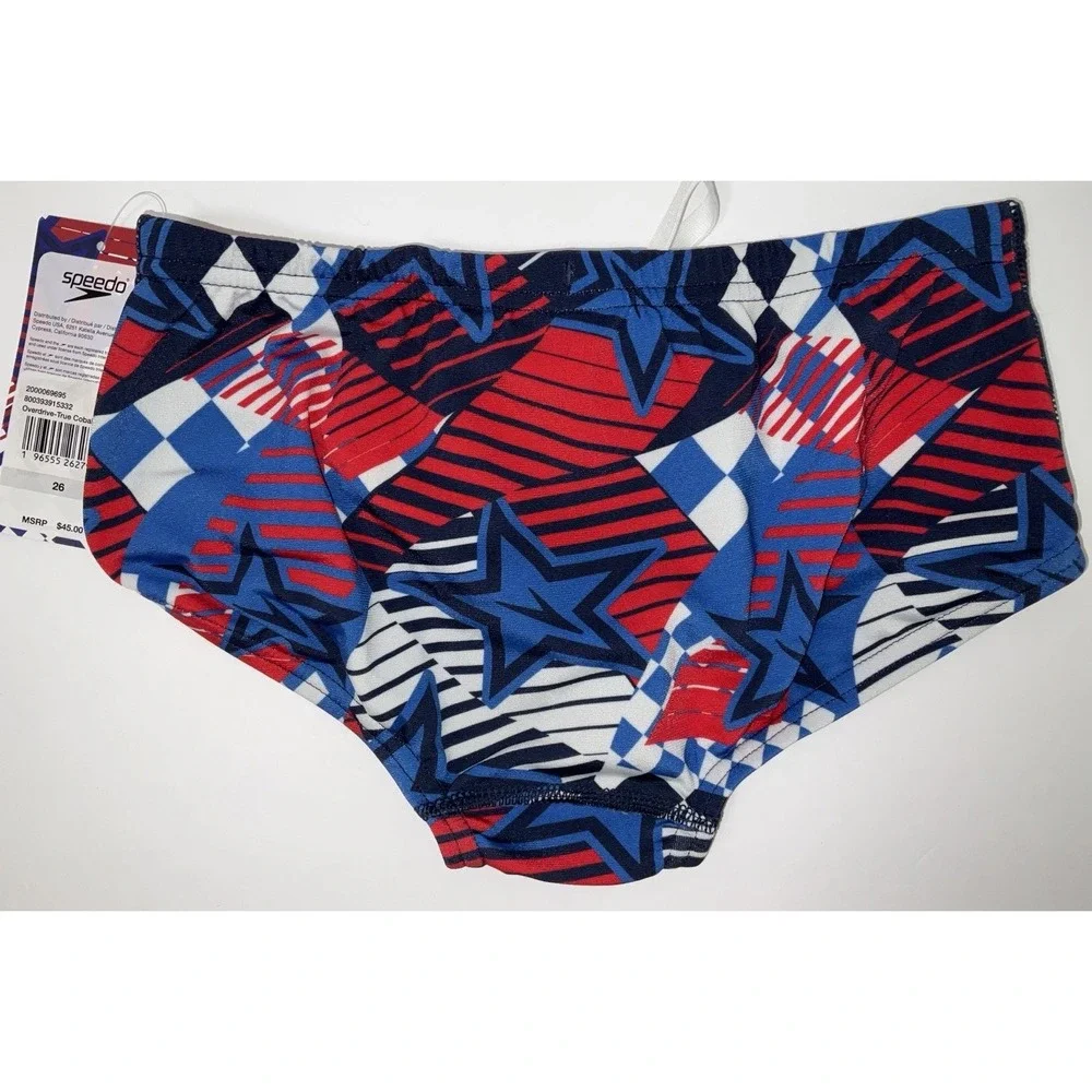 NWT Men's Speedo Overdrive One Brief Swim Trunks True Cobalt Stars Size 26